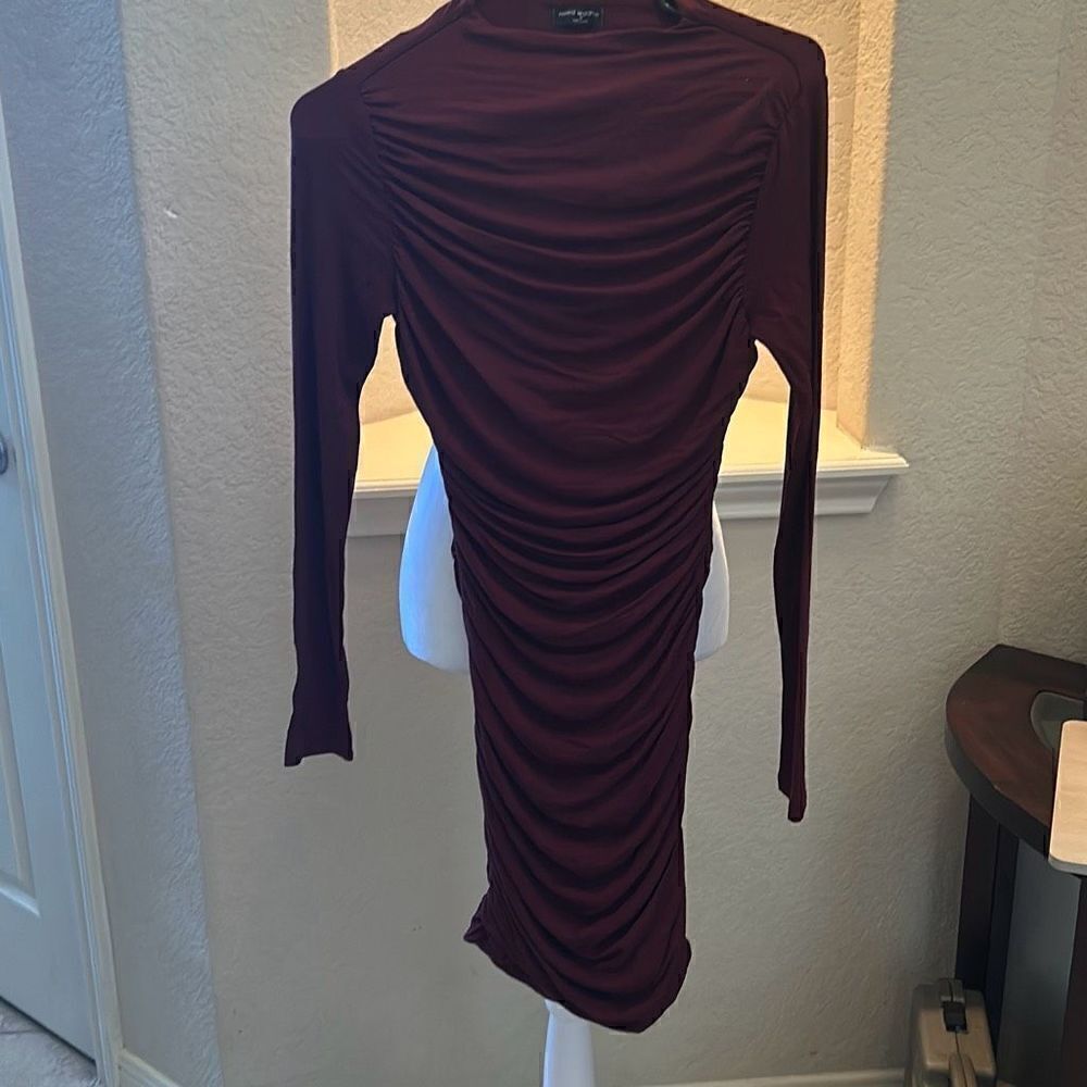 Naked Wardrobe Womens Medium Bodycon Dress Maroon Long Sleeve Cut Out Back NWOT